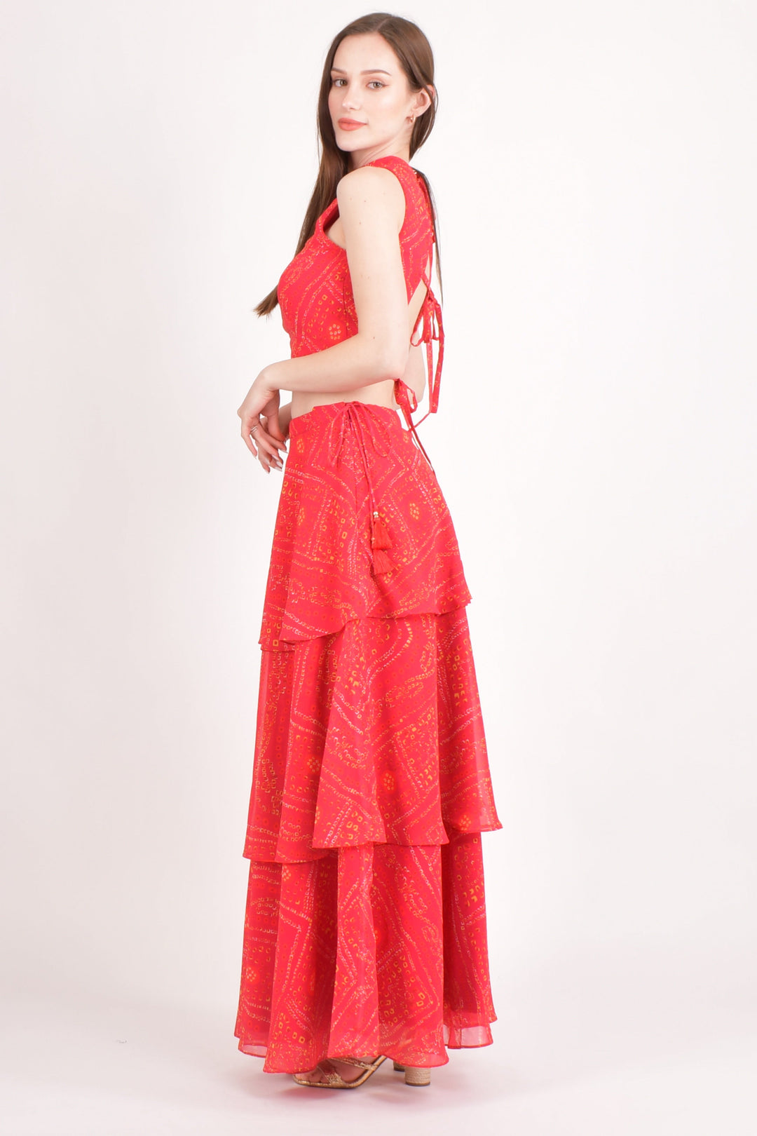Roisin Red Two Piece Set with Tiered Skirt-Raas USA
