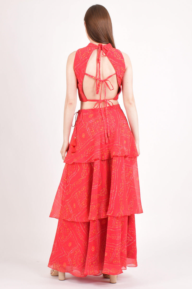 Roisin Red Two Piece Set with Tiered Skirt Coordinate set RAAS