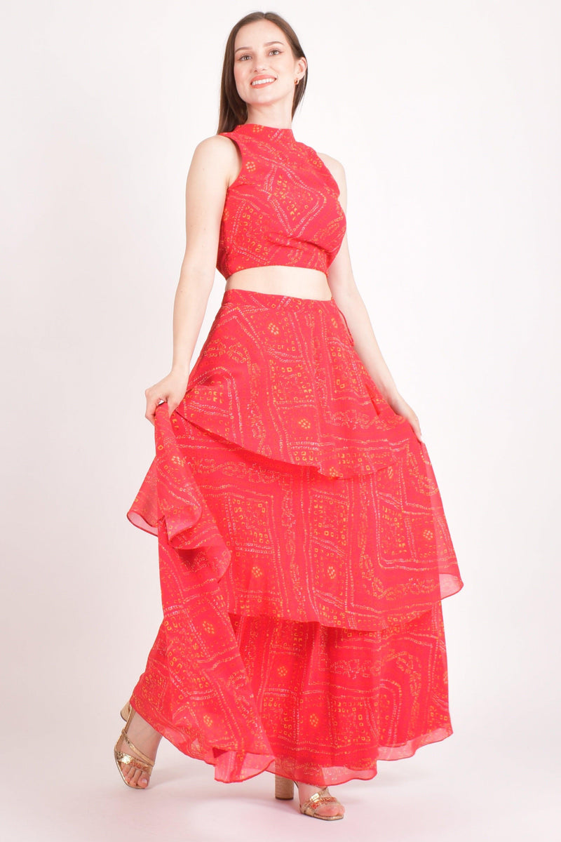 Roisin Red Two Piece Set with Tiered Skirt Coordinate set RAAS