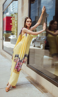 Rue Yellow Palazzo Suit with Sequins Embroidery-Raas
