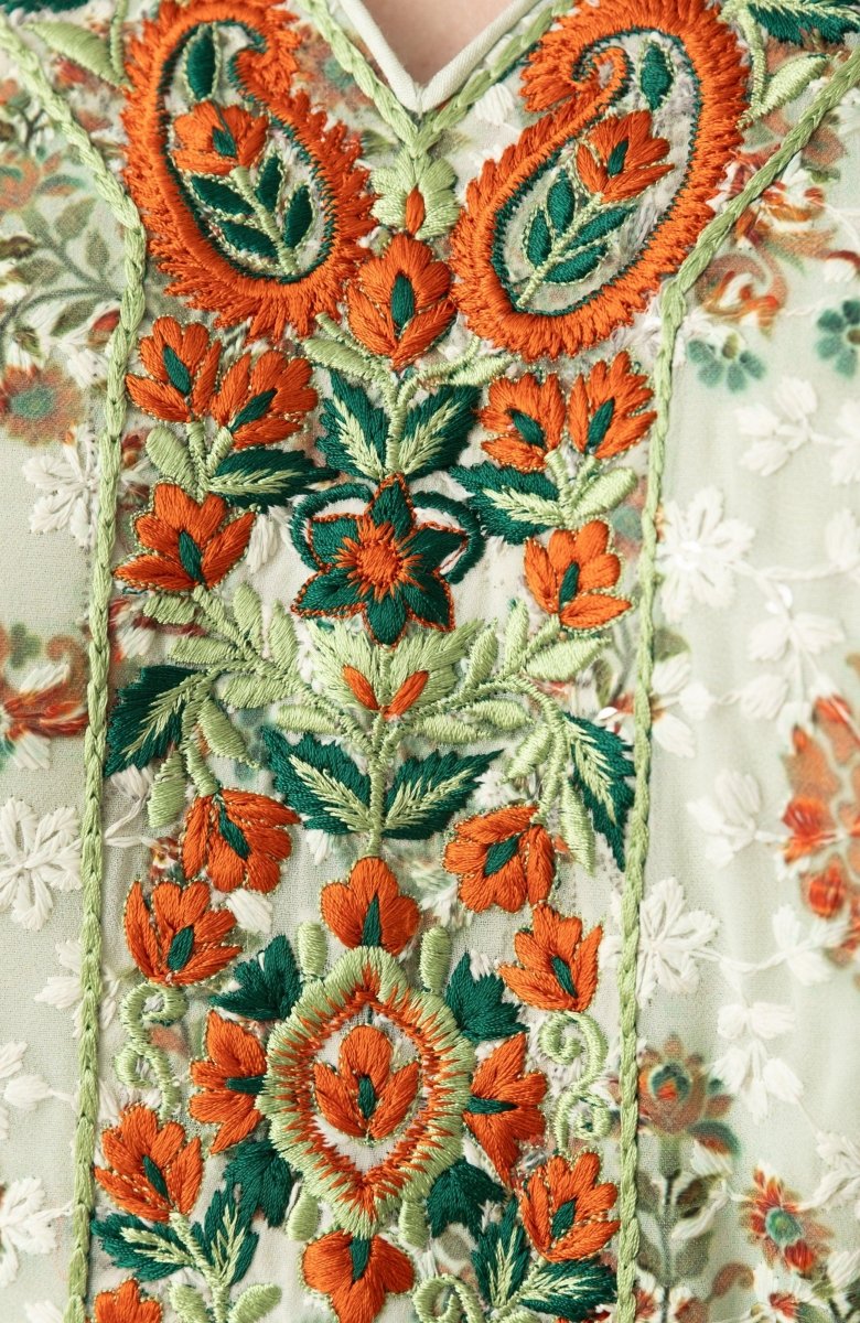 Sage Green Gown Dress with Allover Embroidery