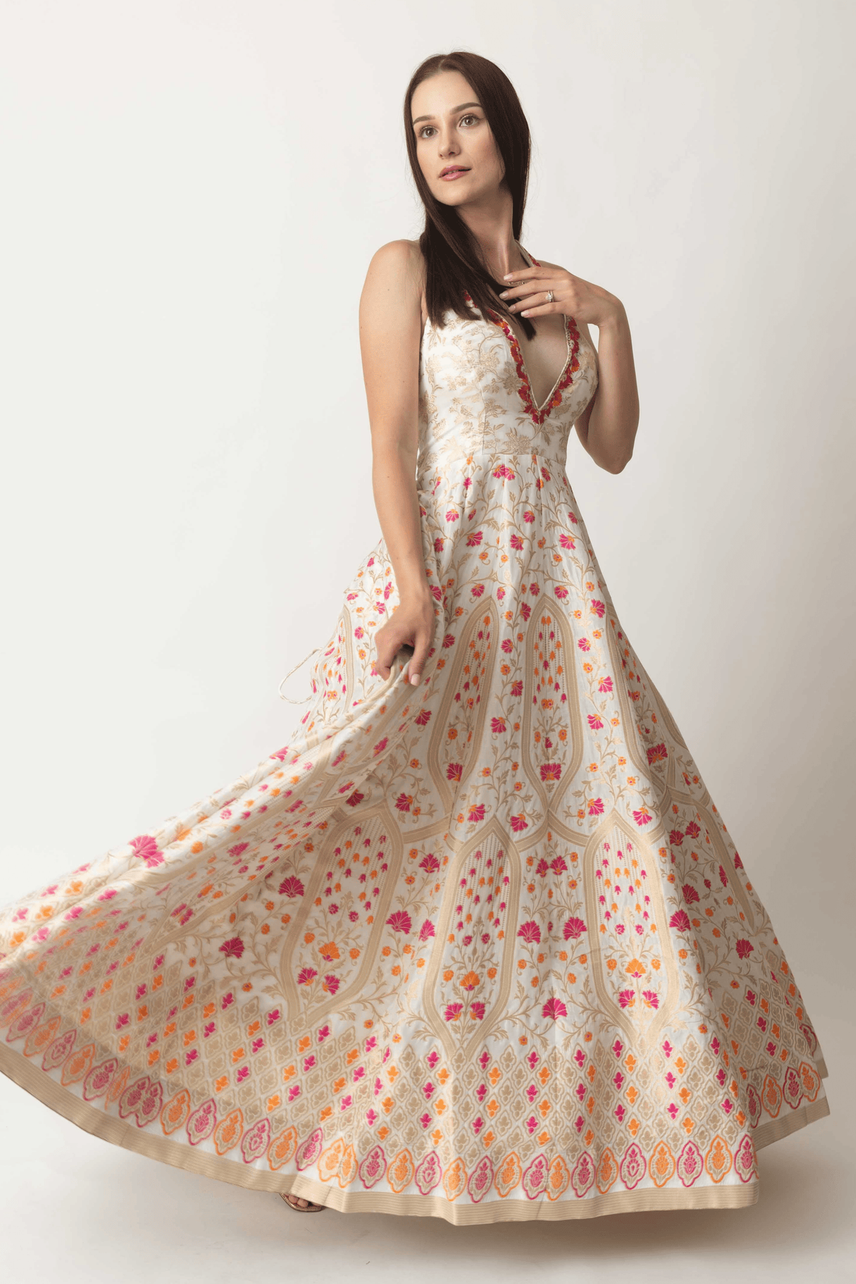 Silk Jacquard Gown Dress– Matte Gold Beige dresses RAAS