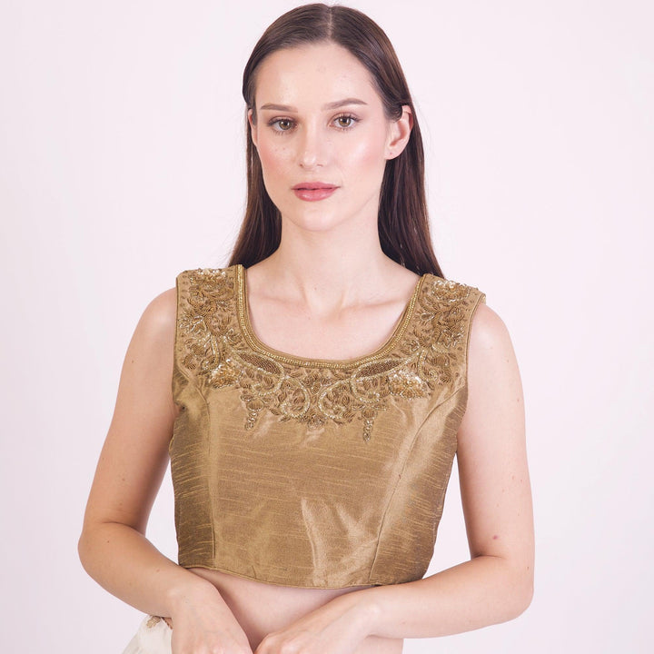 Senna Gold Hand Embroidered Blouse-Raas USA