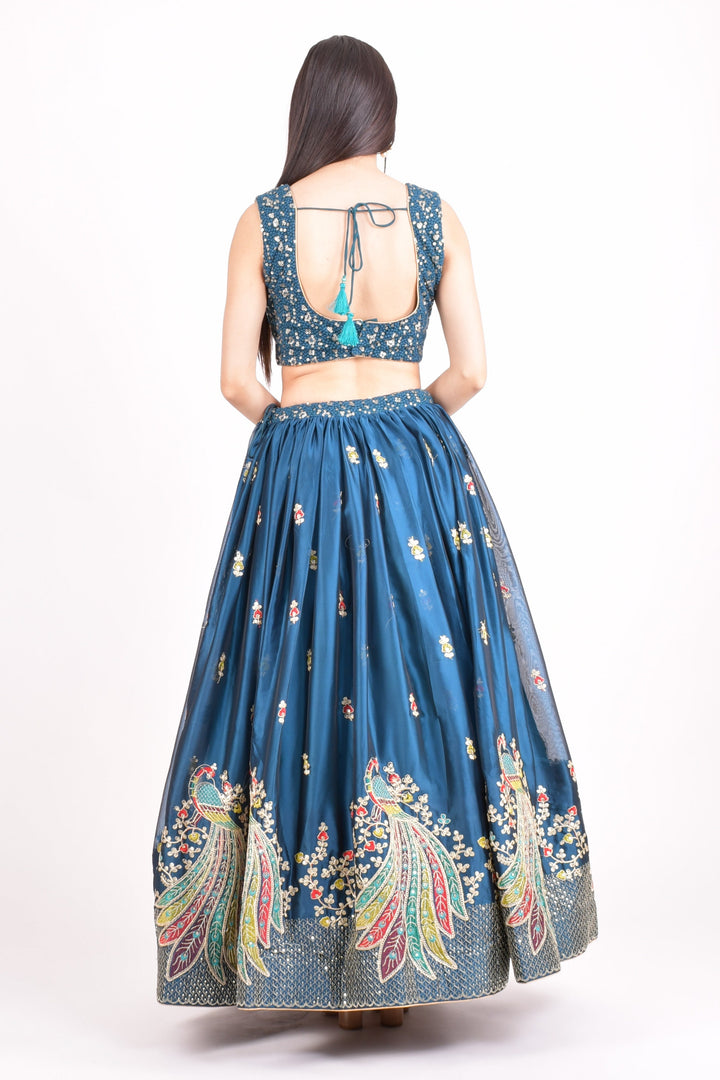 Sequins Teal Blue Lehenga Choli with Embroidery-[comfort-first-design]-[lightweight]-Raas