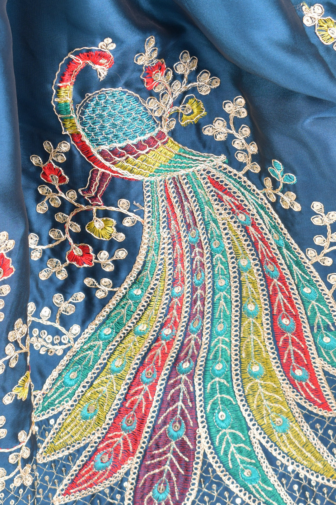 Sequins Teal Blue Lehenga Choli with Embroidery-[comfort-first-design]-[lightweight]-Raas