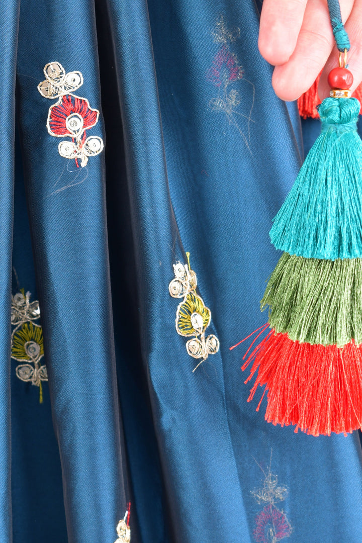 Sequins Teal Blue Lehenga Choli with Embroidery-[comfort-first-design]-[lightweight]-Raas