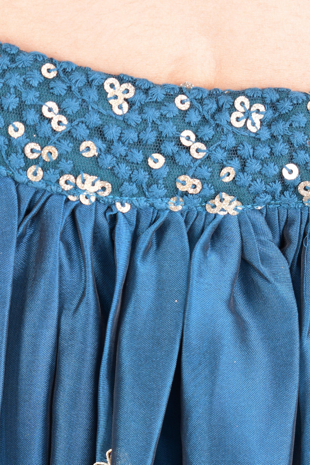 Sequins Teal Blue Lehenga Choli with Embroidery-[comfort-first-design]-[lightweight]-Raas