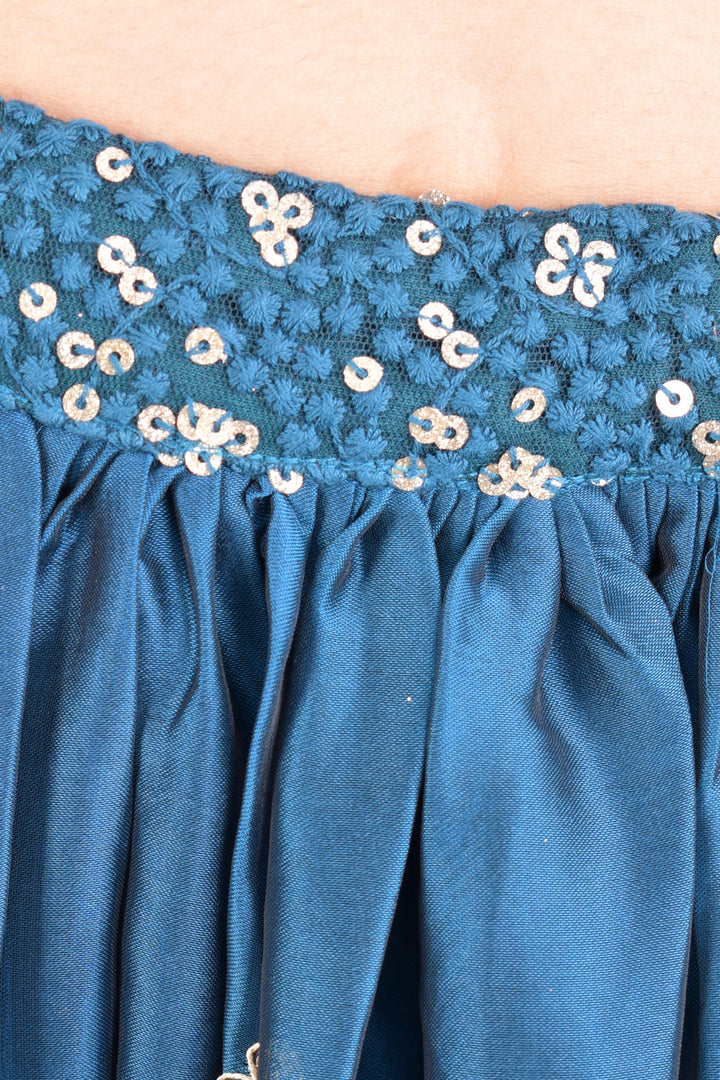 Sequins Teal Blue Lehenga Choli with Embroidery-[comfort-first-design]-[lightweight]-Raas