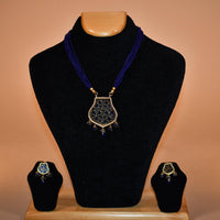 Shade of Blue Necklace with Intricate Patterns FASHION JEWELRY RAAS