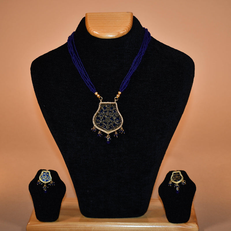 Shade of Blue Necklace with Intricate Patterns FASHION JEWELRY RAAS