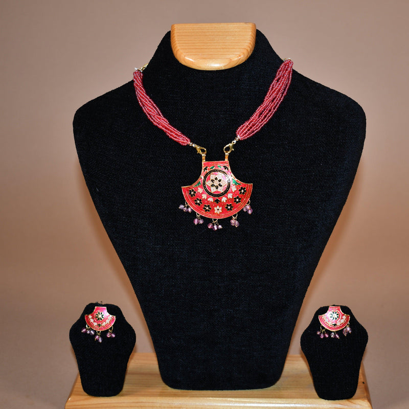 Shade of Pink Patterned Necklace Set FASHION JEWELRY RAAS
