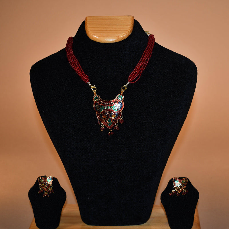 Shade of Red Heritage Design Necklace Set FASHION JEWELRY RAAS