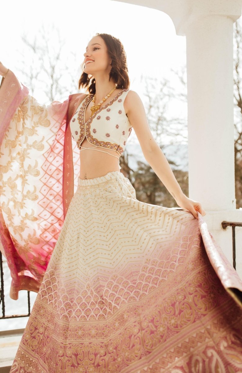 Shaded Banarasi Silk Lehenga Choli Set-[bridal_lehenga]-Raas