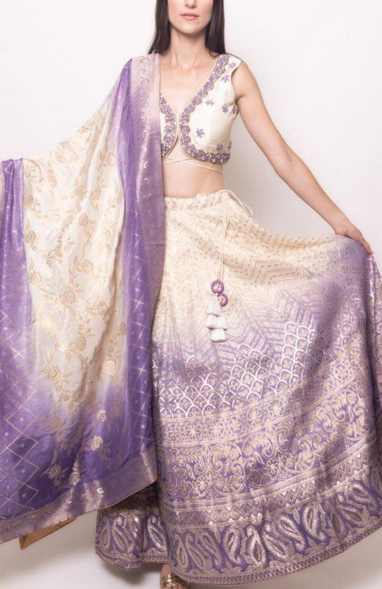 Shaded Banarasi Silk Lehenga Choli Set-[bridal_lehenga]-Raas