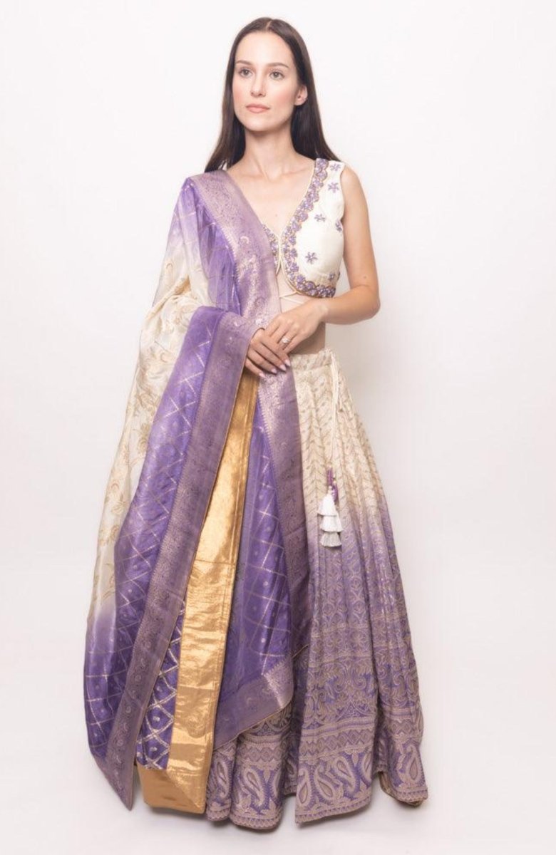 Shaded Banarasi Silk Lehenga Choli Set-[bridal_lehenga]-Raas