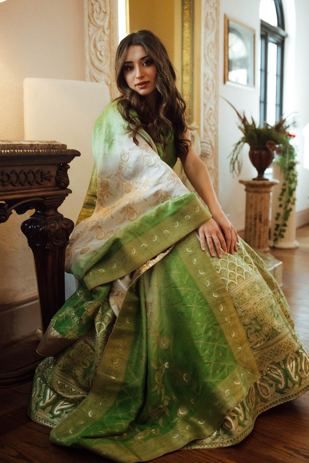 Shaded Green Lehenga Choli for Wedding and Festive Event-[mehendi outfit]-Raas