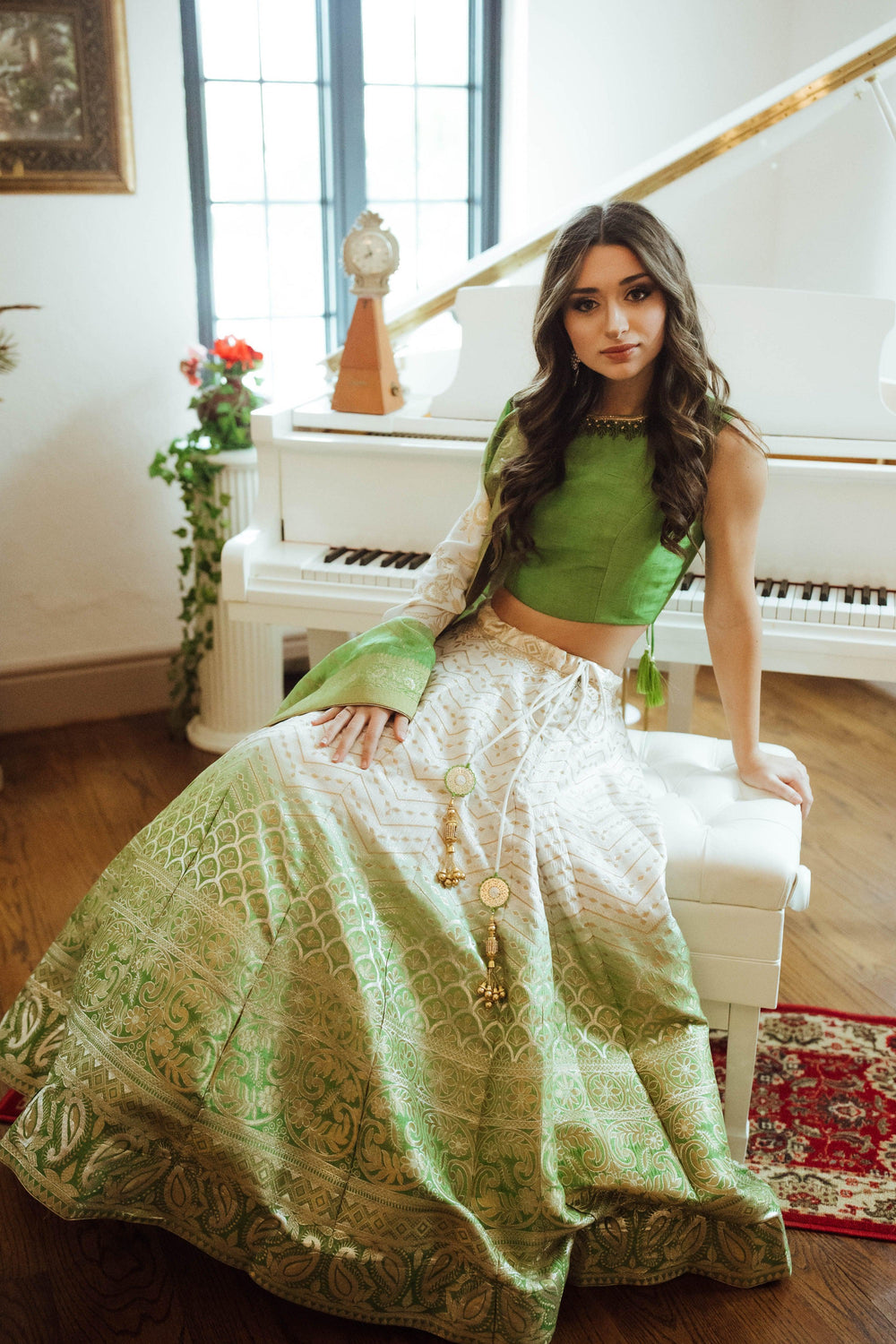 Shaded Green Lehenga Choli for Wedding and Festive Event-[mehendi outfit]-Raas