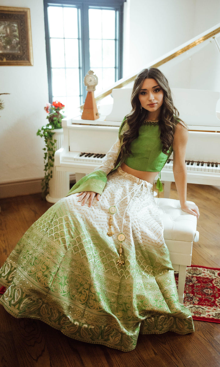 Shaded Green Lehenga Choli for Wedding and Festive Event-[mehendi outfit]-Raas