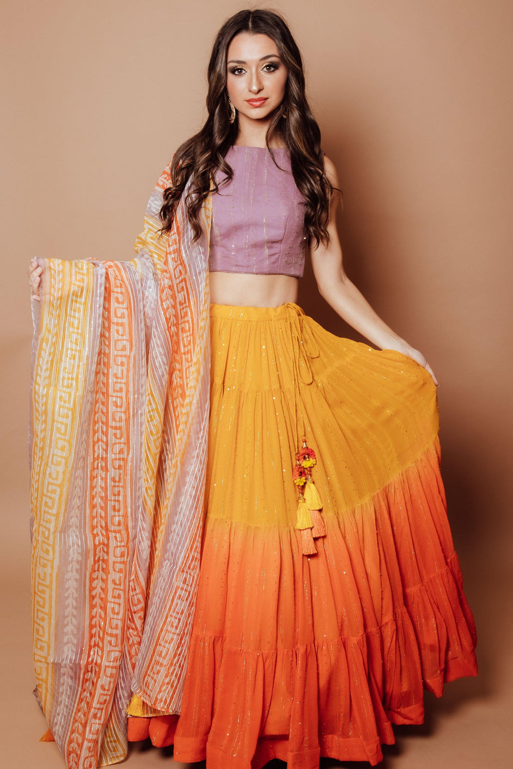 Shaded Ombre Lehenga Choli Set-[mehendi outfit]-Raas