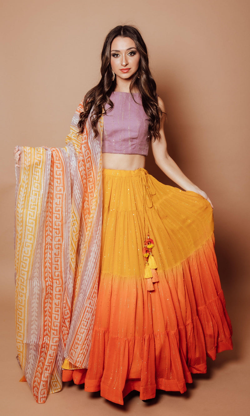 Shaded Ombre Lehenga Choli Set-[mehendi outfit]-Raas
