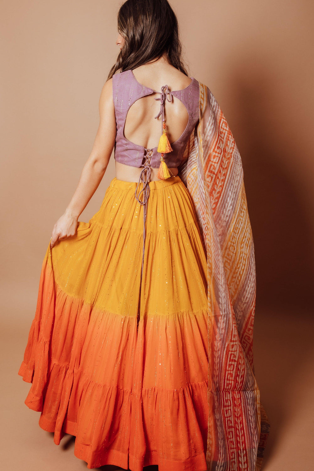 Shaded Ombre Lehenga Choli Set-[mehendi outfit]-Raas