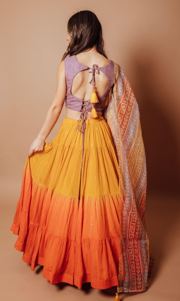 Shaded Ombre Lehenga Choli Set-[mehendi outfit]-Raas