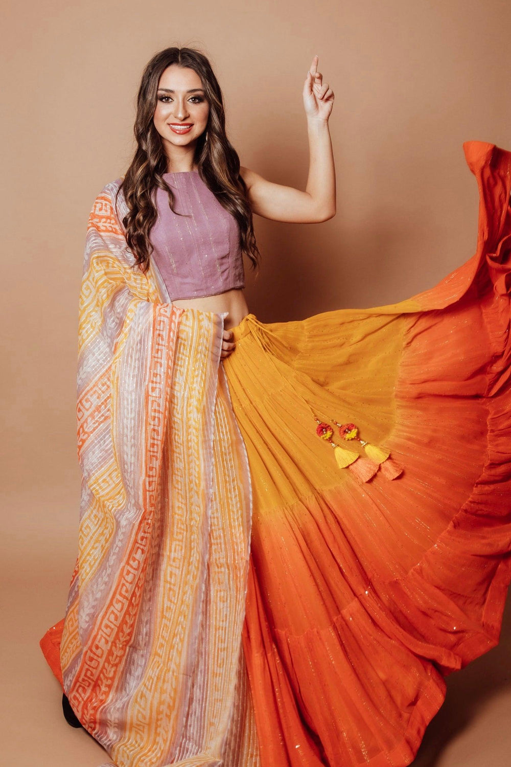 Shaded Ombre Lehenga Choli Set-[mehendi outfit]-Raas