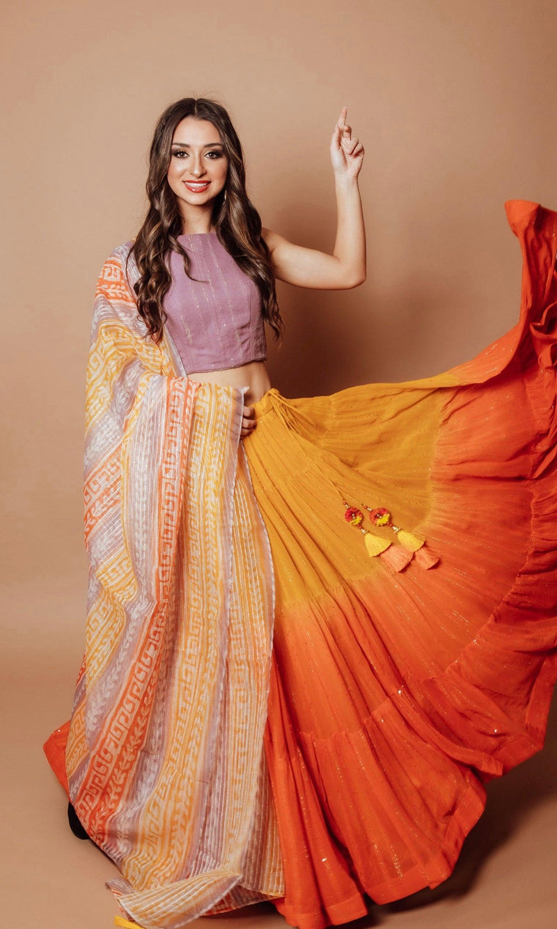 Shaded Ombre Lehenga Choli Set-[mehendi outfit]-Raas