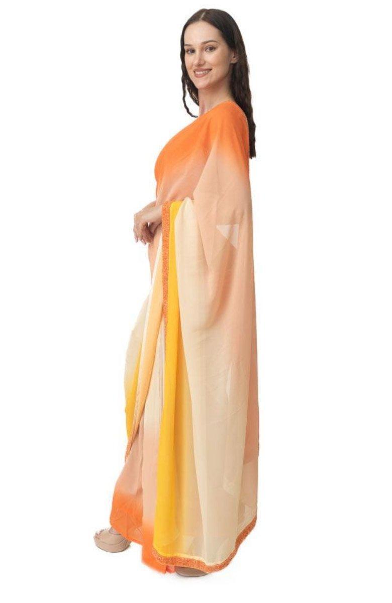 Shaded Pre-Draped Saree with Hand Embroidered Blouse-[pre_stitched_saree]-Raas