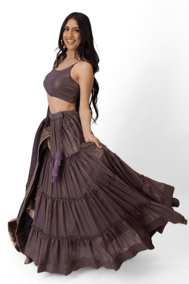 Shimmer Tiered Lehenga Choli Set with Gold Accent-[comfort-first-design]-[lightweight]-Raas