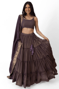 Shimmer Tiered Lehenga Choli Set with Gold Accent-[comfort-first-design]-[lightweight]-Raas