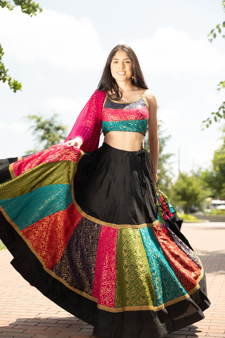 Silk Black Chaniya Choli With Multi Color Blouse-[comfort-first-design]-[lightweight]-Raas