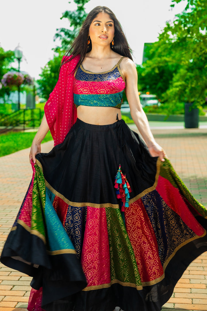 Silk Black Chaniya Choli With Multi Color Blouse-[comfort-first-design]-[lightweight]-Raas