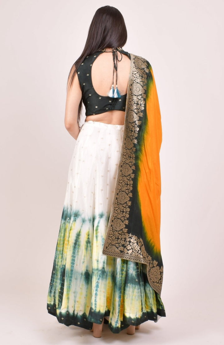 Silk Tie Dye Lehenga Choli Set-[mehendi outfit]-Raas
