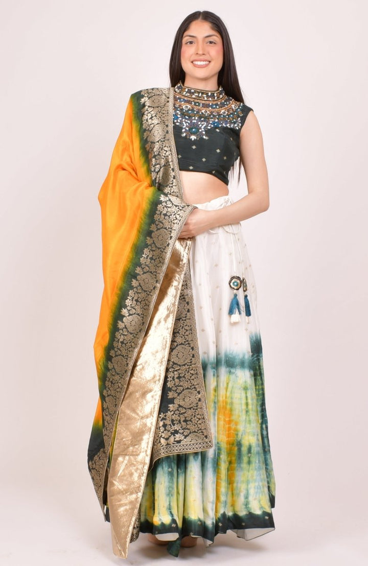 Silk Tie Dye Lehenga Choli Set-[mehendi outfit]-Raas
