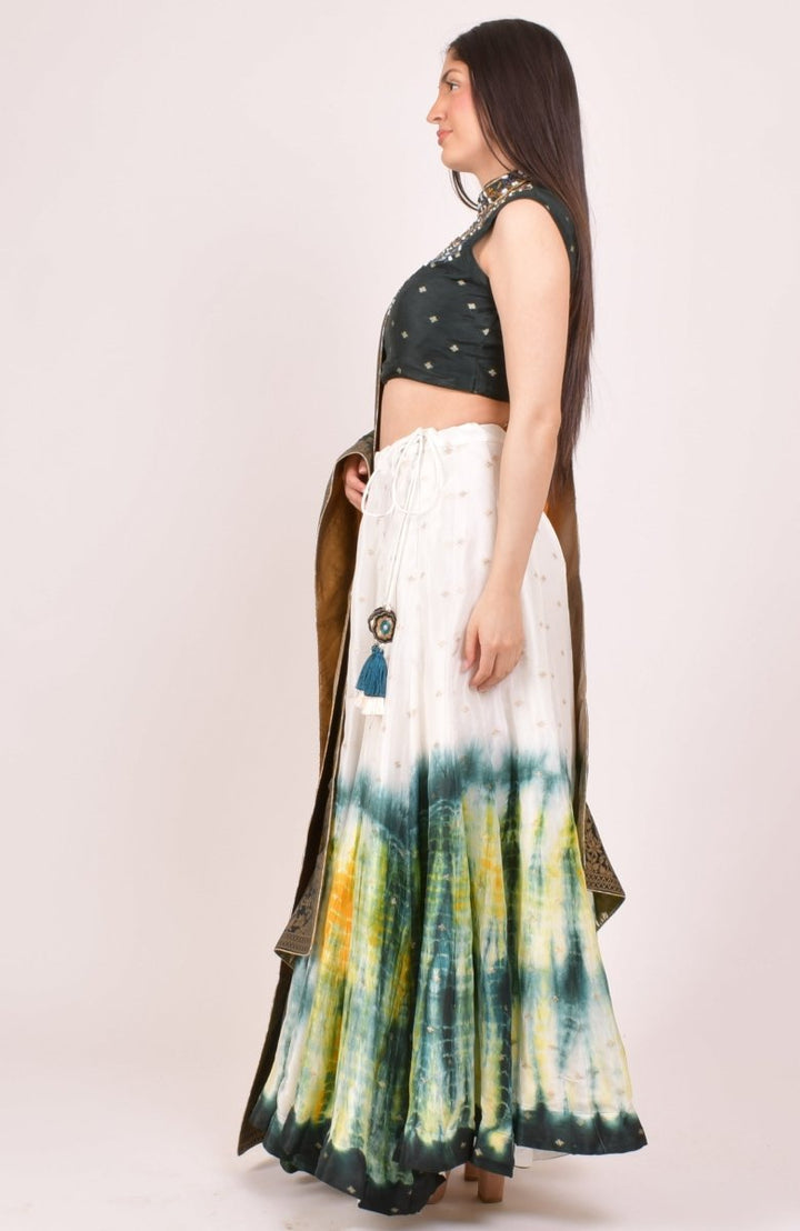 Silk Tie Dye Lehenga Choli Set-[mehendi outfit]-Raas