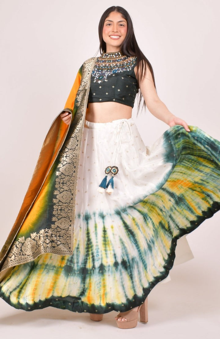 Silk Tie Dye Lehenga Choli Set-[mehendi outfit]-Raas
