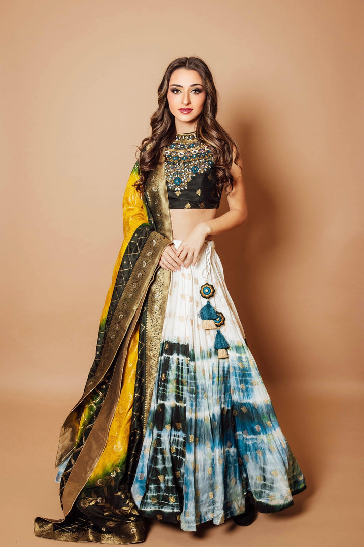 Silk Tie Dye Lehenga Choli Set-Raas USA