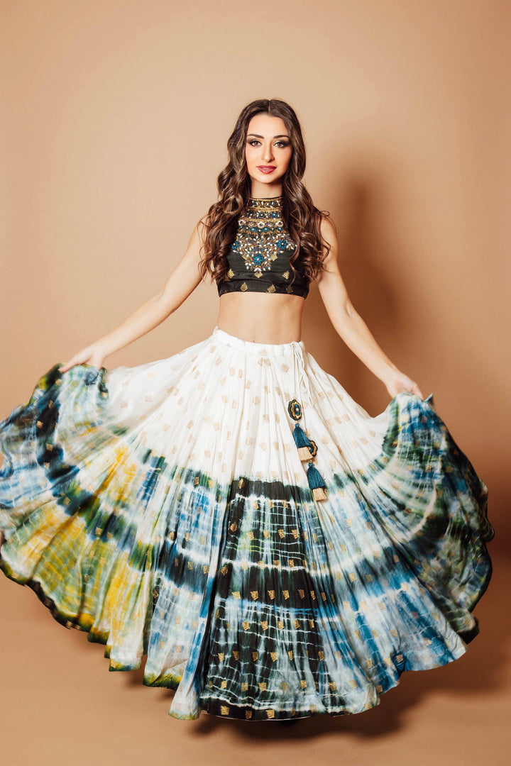 Silk Tie Dye Lehenga Choli Set-Raas USA