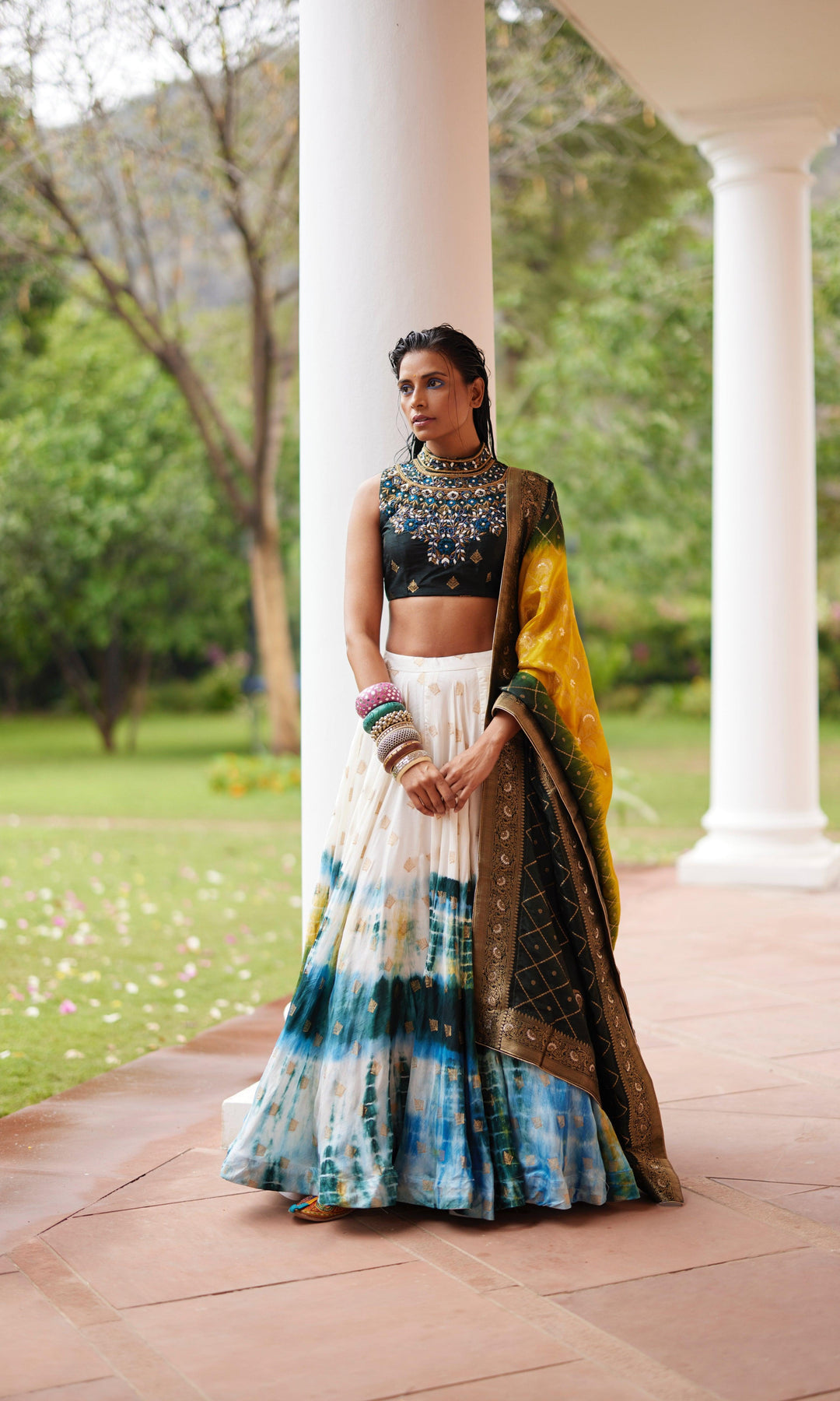 Silk Tie Dye Lehenga Choli Set-Raas USA