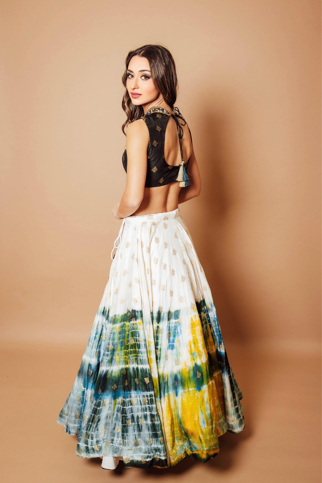 Silk Tie Dye Lehenga Choli Set-Raas USA