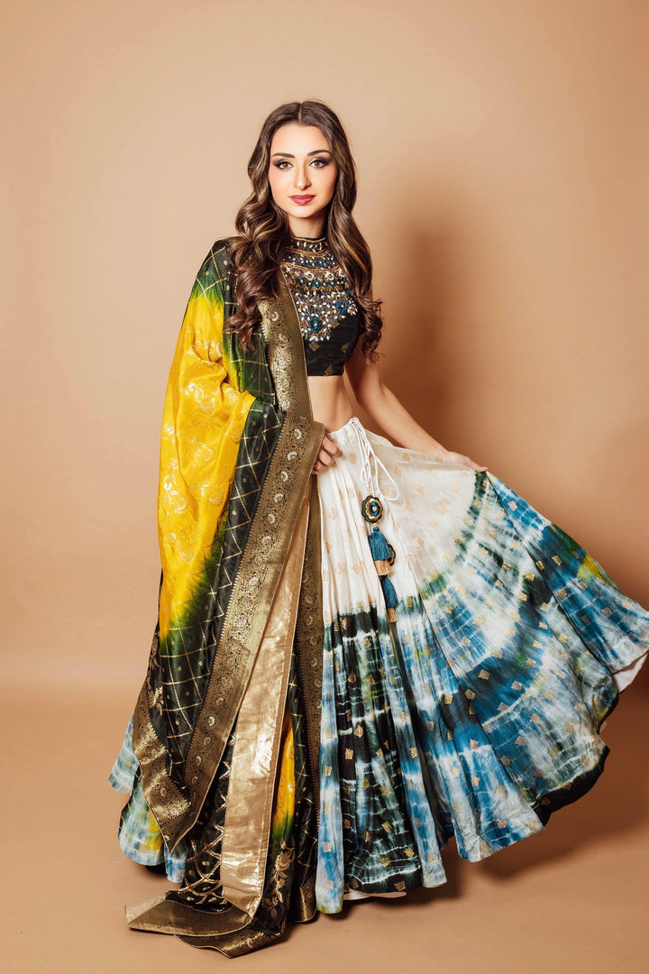 Silk Tie Dye Lehenga Choli Set-Raas USA