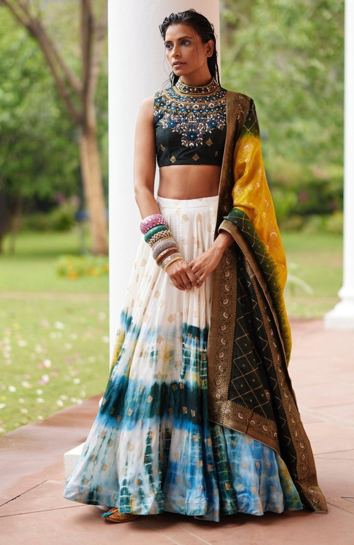 Silk Tie Dye Lehenga Choli Set-[mehendi outfit]-Raas