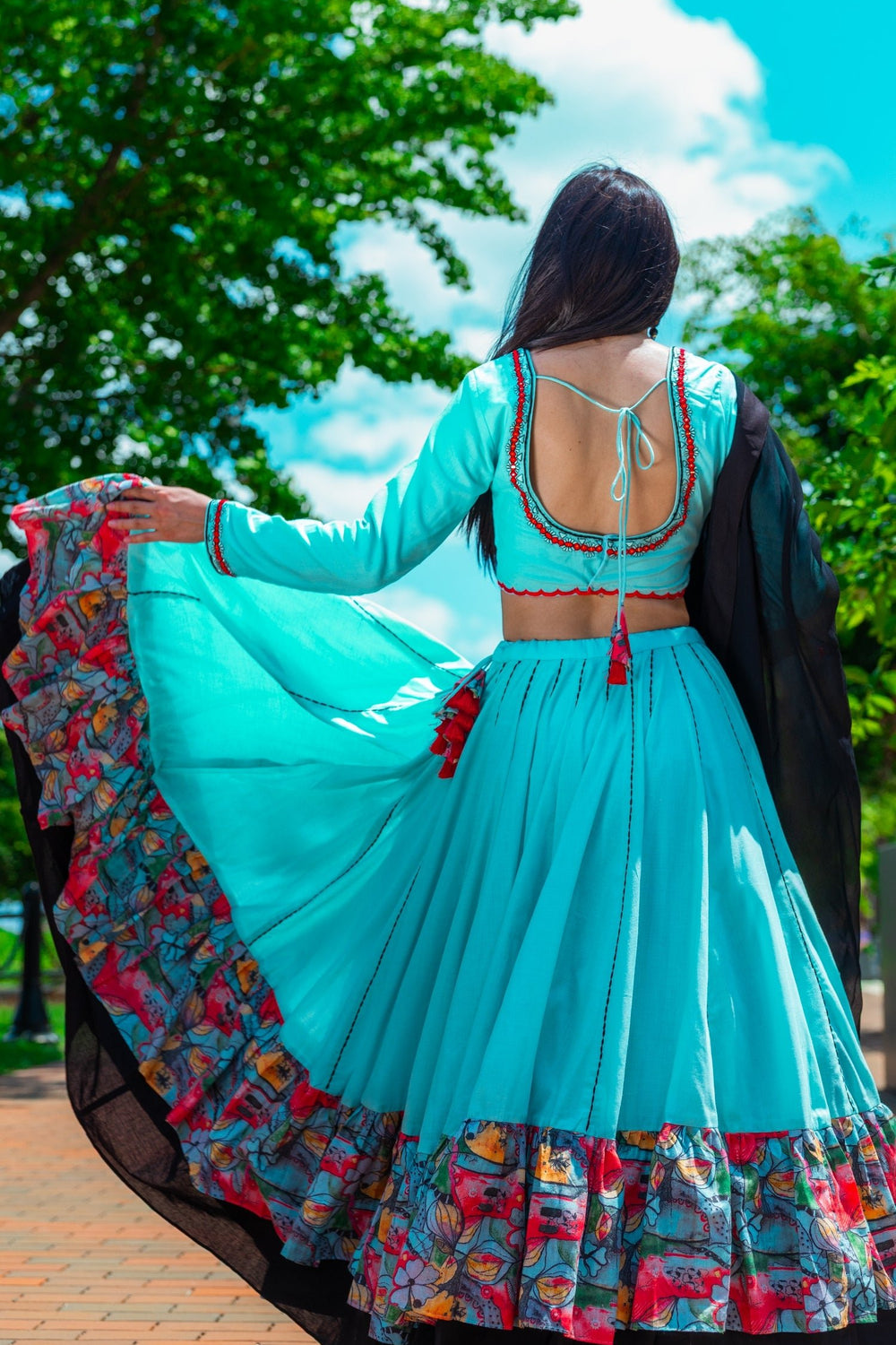 Sky Blue Full Flare Chaniya Choli-[comfort-first-design]-[lightweight]-Raas