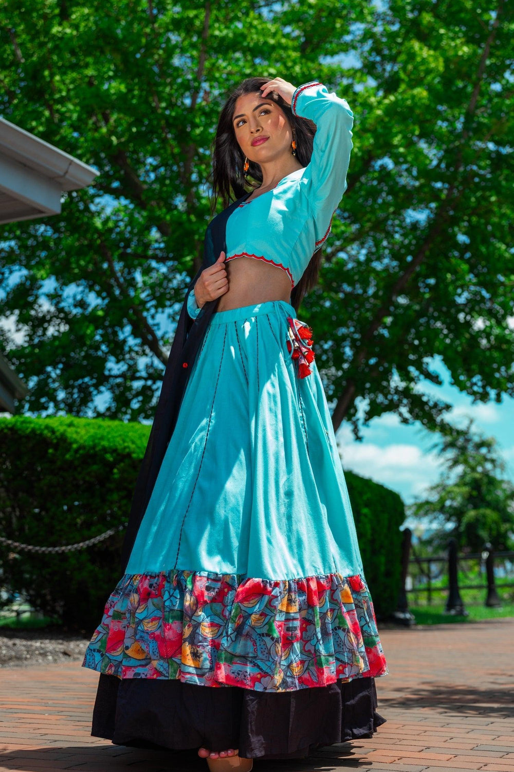 Sky Blue Full Flare Chaniya Choli-[comfort-first-design]-[lightweight]-Raas