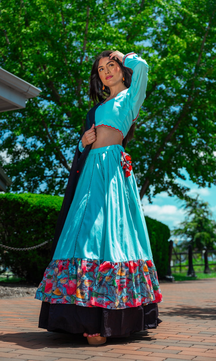 Sky Blue Full Flare Chaniya Choli-[comfort-first-design]-[lightweight]-Raas