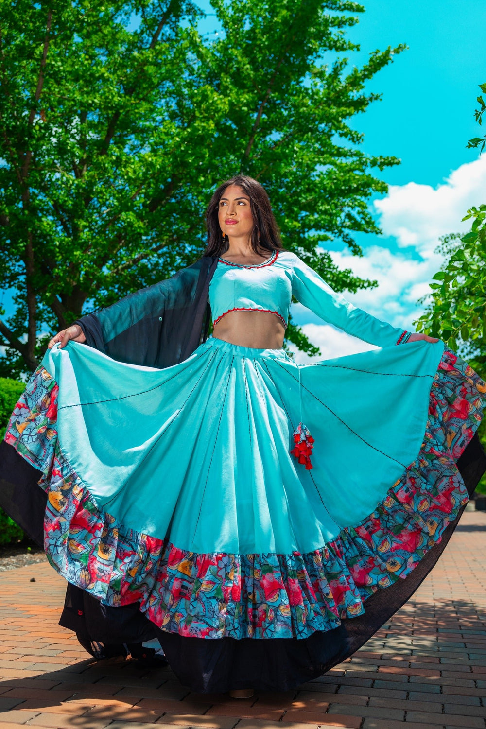Sky Blue Full Flare Chaniya Choli-[comfort-first-design]-[lightweight]-Raas