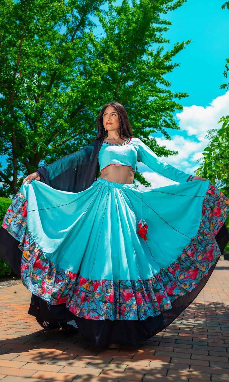 Sky Blue Full Flare Chaniya Choli-[comfort-first-design]-[lightweight]-Raas
