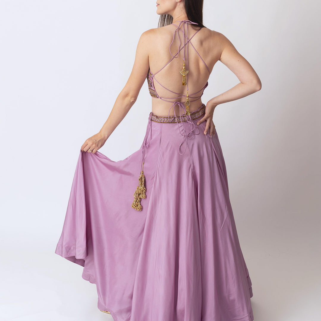Soft Silk Dusty Rose Pink Lehenga With Hand Embroidered Blouse-Raas USA