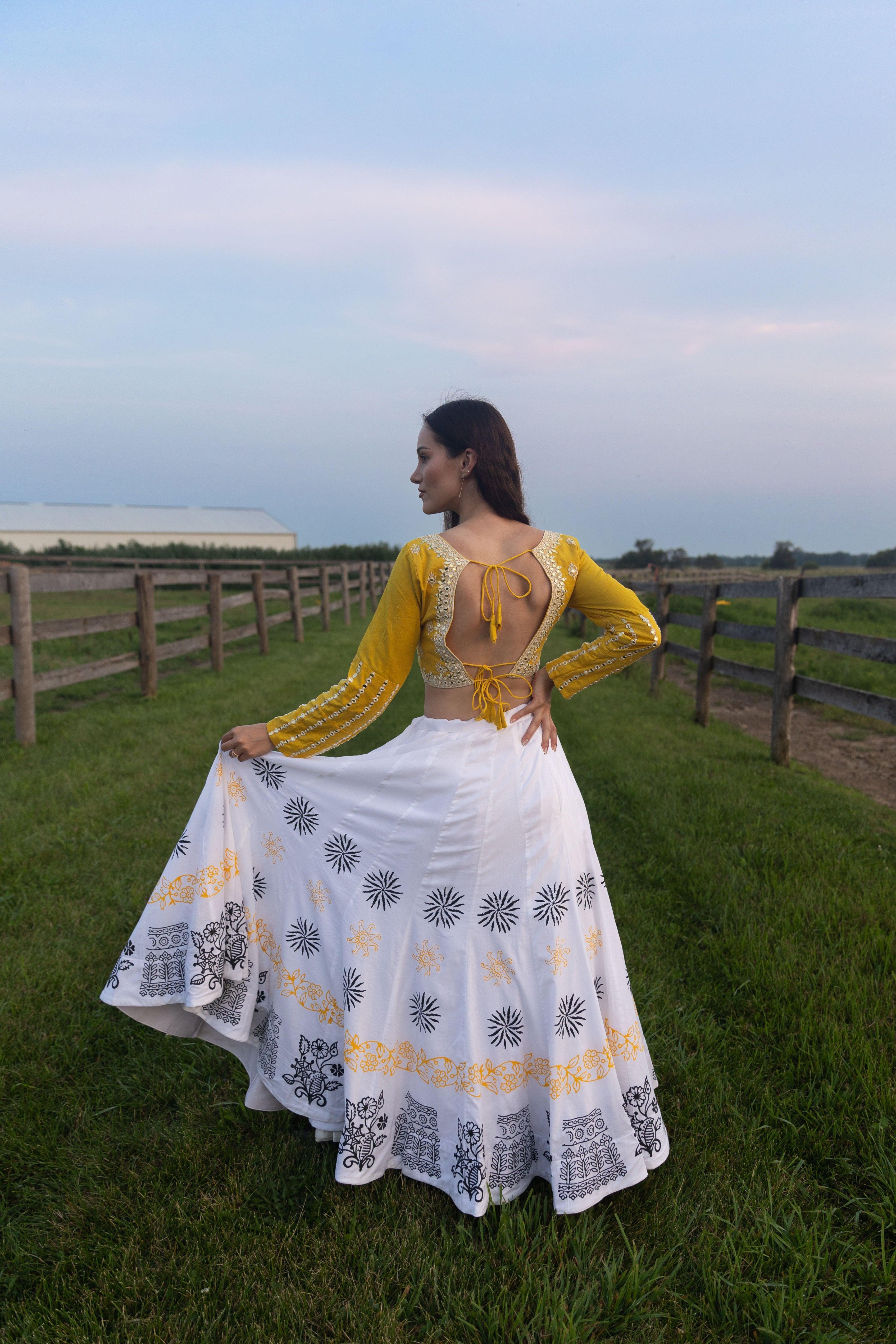 Sunny Yellow and White Lehenga Choli Set 8746463658242